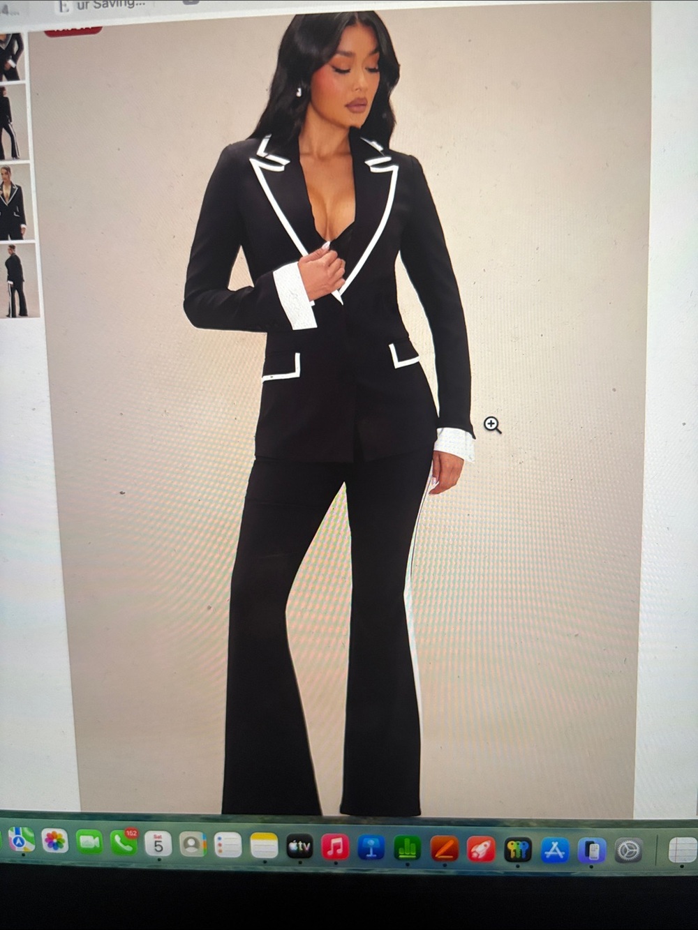 Fashion Nova Black Flare Pantsuit with White Contrast Trim